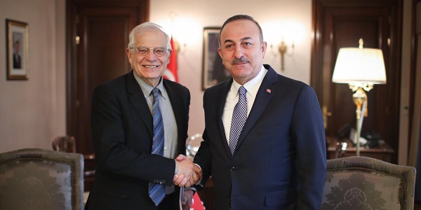 Réunion du ministre des Affaires étrangères Mevlüt Çavuşoğlu avec le haut représentant de l'Union européenne Josep Borrell, 4 mars 2020