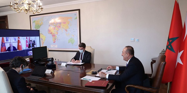 Réunion du ministre des Affaires étrangères Mevlüt Çavuşoğlu avec le ministre des Affaires étrangères du Maroc Nasser Bourita tenue par vidéoconférence, 8 juin 2021