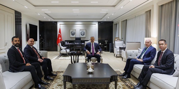 Minister of Foreign Affairs Hakan Fidan received Mehmet Seman Ağaoğlu, Head of the Iraqi Turkmen Front (ITC), and Kutluhan Yayçılı, ITC Representative in Türkiye, 18 September 2025, Ankara