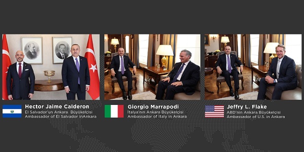 لقاءات وزير الخارجية مولود تشاووش أوغلو مع سفراء السلفادور وإيطاليا والولايات المتحدة الأمريكية لدى أنقرة، 30 مارس/ آذار 2022