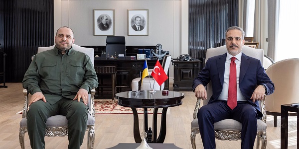 Minister of Foreign Affairs Hakan Fidan met with Rustem Umerov, Minister of Defence of Ukraine, and Ruslan Stefanchuk, Chairperson of the Verkhovna Rada of Ukraine, 14 May 2024, Ankara